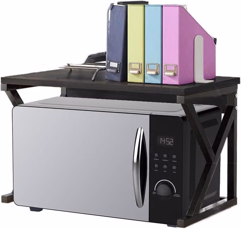 Ripiano portaoggetti in acciaio e legno, dimensioni 54x35x35 cm, 1 ripiano, piedini antiscivolo, ideale per la cucina
