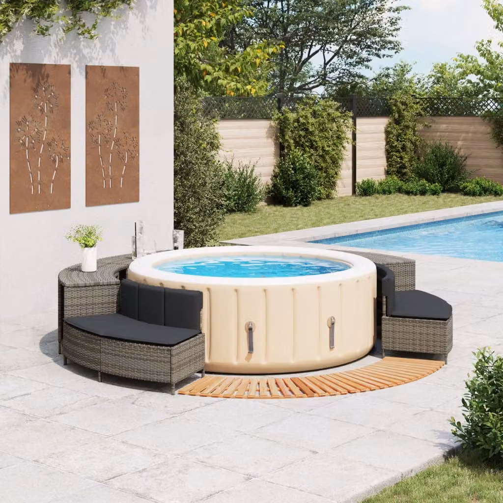 vidaXL Bordo per Spa Grigio in Polyrattan e Legno Massello di Acacia