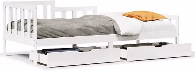 Letto singolo | Letto per adulti | Dormeuse con Cassetti Bianca 80x200 cm Legno Massello di Pino