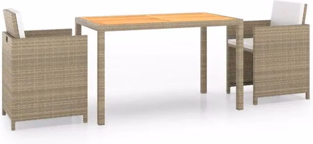 Set da Pranzo da Giardino 3 pz in Polyrattan e Legno di Acacia Beige con Design Moderno – 1