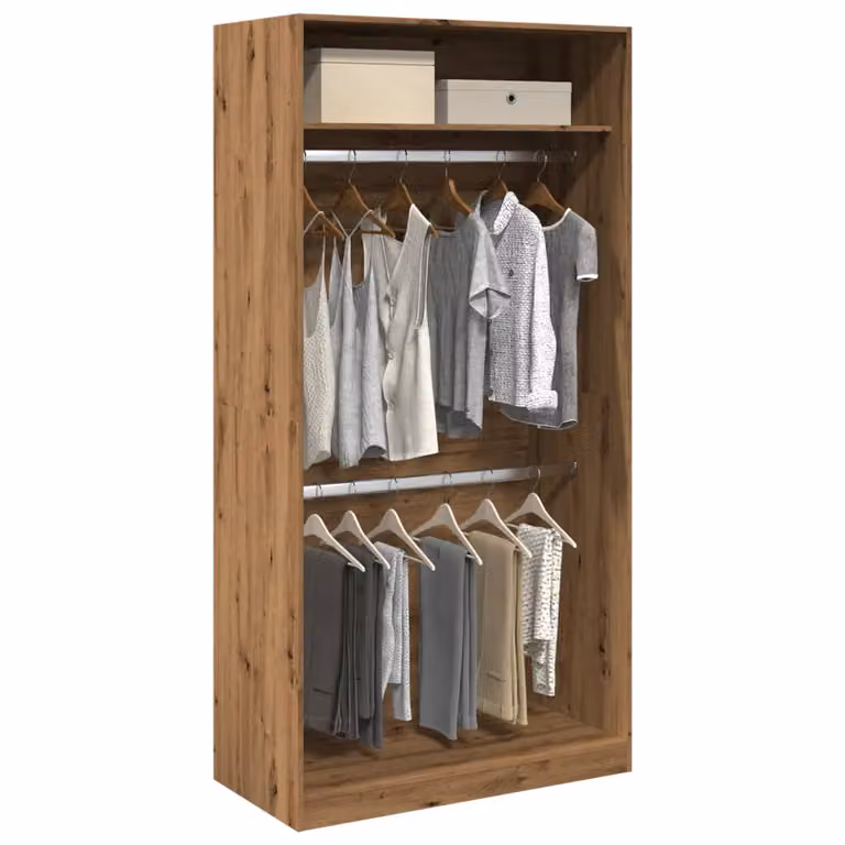 Armadio vidaXL in legno rovere marrone con ante a battente e appendiabiti L: 100 cm, P: 50 cm, H: 200 cm