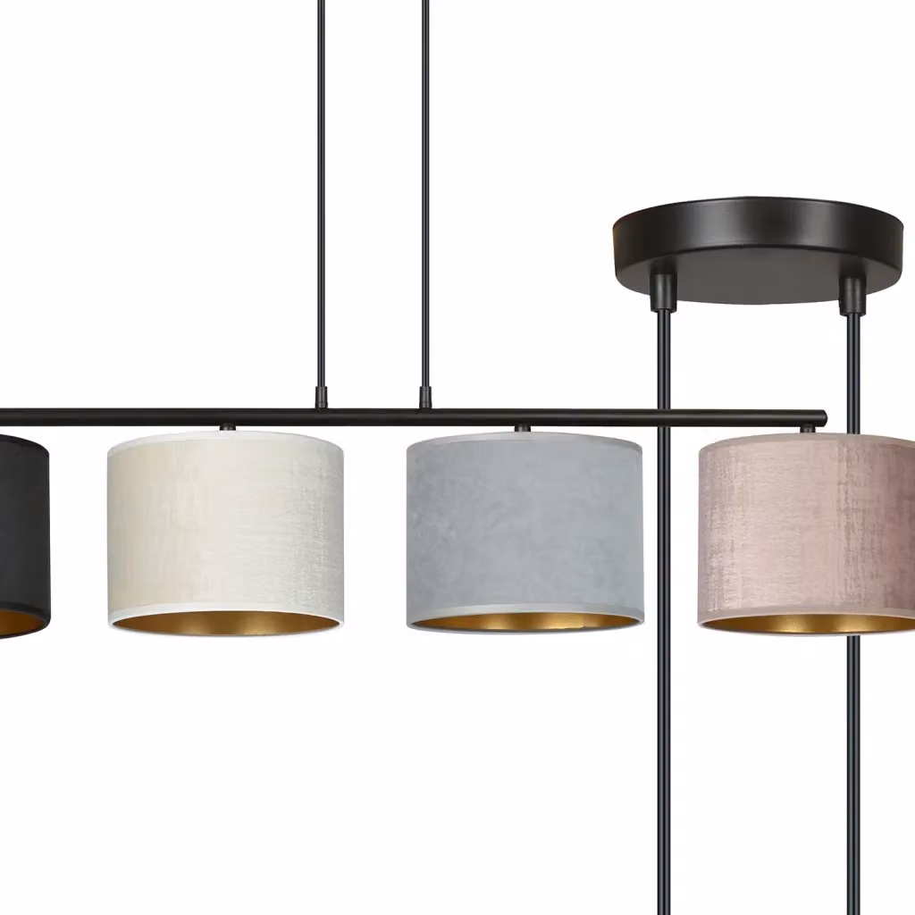 Lampadario a sospensione Vinayaka Luceart-Classic con 4 luci in metallo nero e paralumi in tessuto multicolore – 2