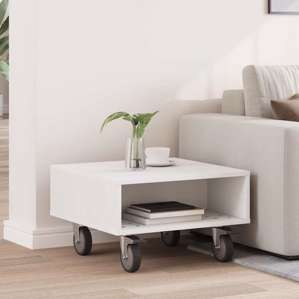 vidaXL Tavolino con Ruote Bianco L 50,5 cm x P 50 cm x H 30 cm