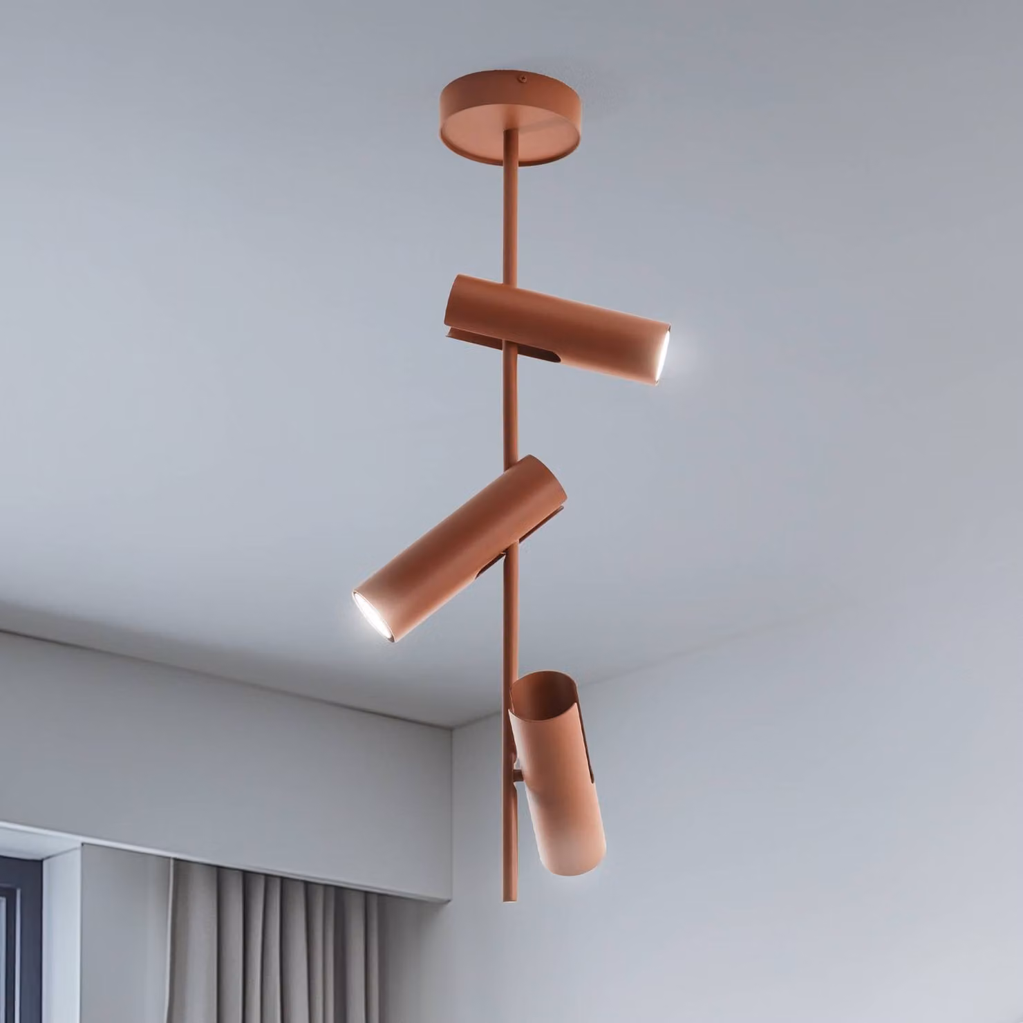 Faretto da soffitto Leda 3, rosso mattone, a 3 luci, acciaio, altezza 76 cm SIGMA, dimmerabile, Rosso, Soggiorno / Sala da pranzo, Metallo, Moderno, Faretto