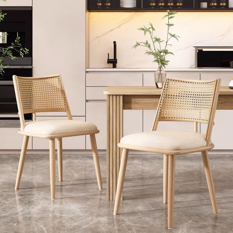 Flieks sedie da pranzo in rattan set di 2, tavolo da pranzo sedie da cucina con gambe in metallo, sedia da giardino sedia per il tempo libero sedia da soggiorno, PU, beige