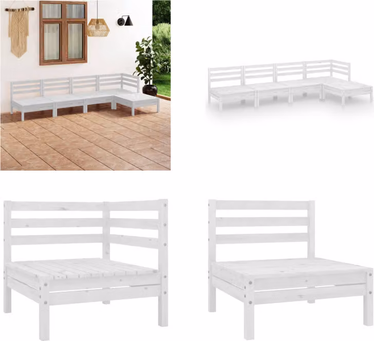vidaXL 5 pezzi set salotto da giardino in legno massello di pino bianco - Set salotto da giardino - Set salotto da giardino - Set divano pallet - Set divano pallet
