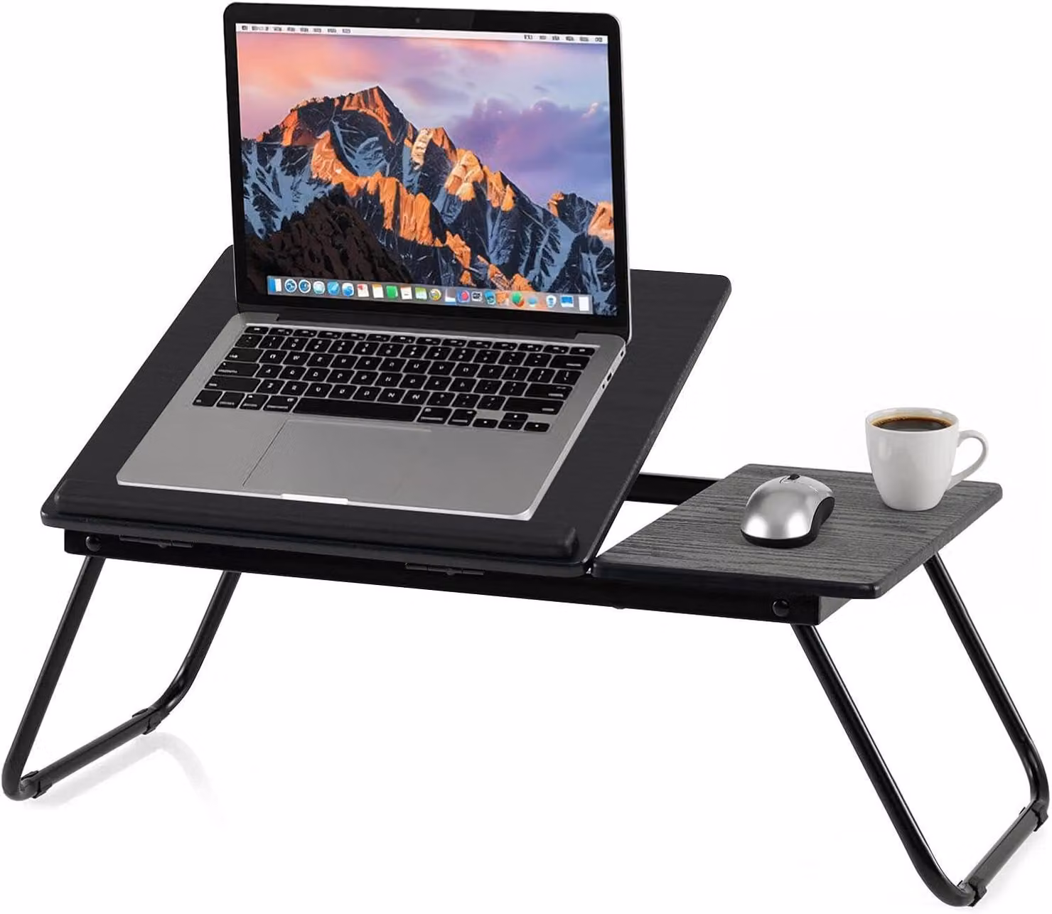 Tavolino pieghevole per laptop, regolabile in altezza su 4 livelli (nero) | Tavolino pieghevole per laptop, vassoio per letto, supporti per laptop, tavolino in MDF e metallo, ideale per letto, divano o pavimento, dimensioni 55x32x23 cm