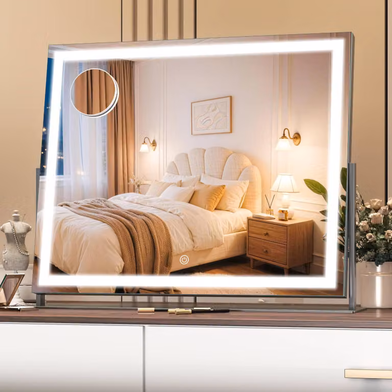 Specchio da trucco a LED, dimensioni 55x45 cm, ingrandimento 10x, controllo touch