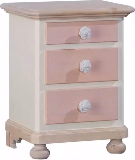 Comodino Arte Povera Mobili 2G con 3 cassetti in legno shabby rosa e miele L: 50 cm, P: 38 cm, H: 65 cm – 3