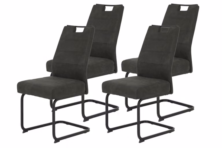 Tavoli Hela, set di 4 sedie a sbalzo Kerstin - Vintage antracite - Struttura in metallo con tubi quadrati neri - Portata massima 140 kg - Seduta comfort XL con rete a molle