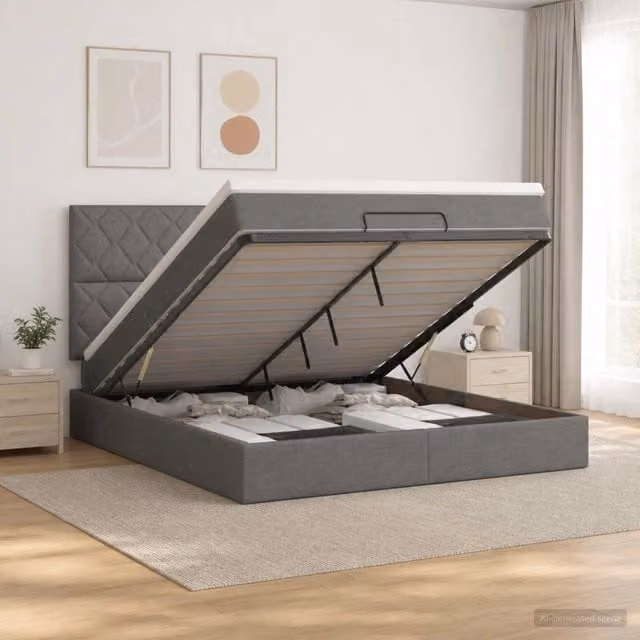 Letto Ottomano con Materasso e LED Grigio Scuro 160 x 200 cm 3458167