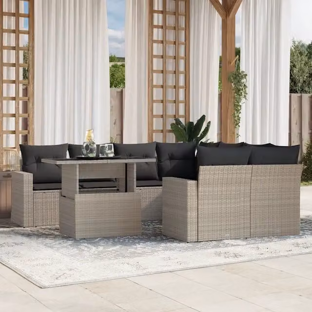 Set Divano da Giardino L-Shape vidaXL in Polyrattan Grigio Antracite con 9 Pezzi e Cuscini Removibili