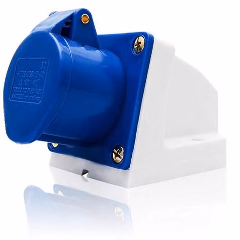Prese industriali a tre poli da 16 A/32 A, 240 V per uso industriale; prese wireless IP44; contatori elettrici con manopola girevole per applicazioni a corrente forte.