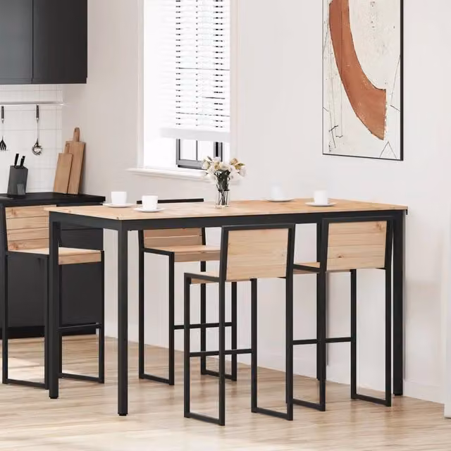 Tavolo da bar rettangolare vidaXL in pino massello naturale e metallo, colore marrone, L 180 cm x P 90 cm x H 105 cm