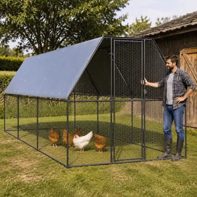 Outdoor Chicken Coop 2x6x2 M Galvanized Steel