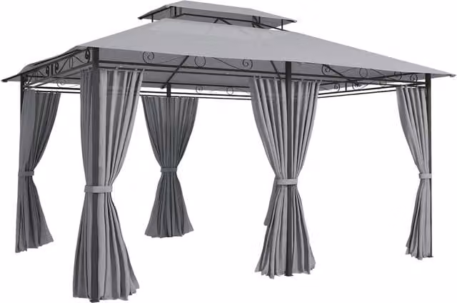 Gazebo da giardino Outsunny con tende e tetto ventilato, grigio scuro