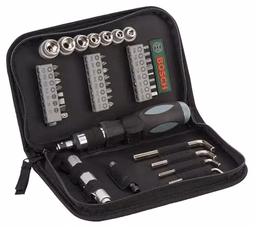 Bosch 1x Astuccio avvitamento 38 pezzi con cricchetto (Accessorio Trapano)
