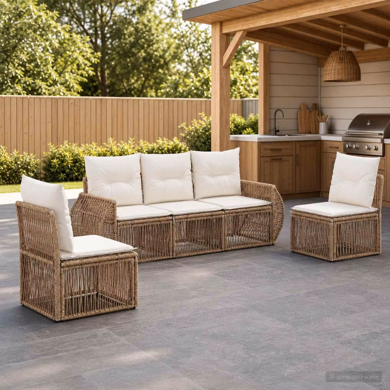 Maison Exclusive - Set da giardino composto da 5 pezzi. Divano da giardino in rattan sintetico, color beige e crema
