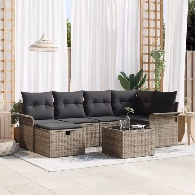 Set Divano da Giardino 7 pz Poly Rattan 3360220