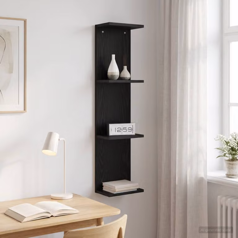 Scaffale da parete moderno vidaXL Nero con pannello posteriore L 22 cm, P 15 cm, H 100 cm