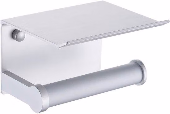 Portarotolo da bagno 2 in 1 in alluminio con fissaggio a vite e pellicola adesiva, argento, montaggio a parete