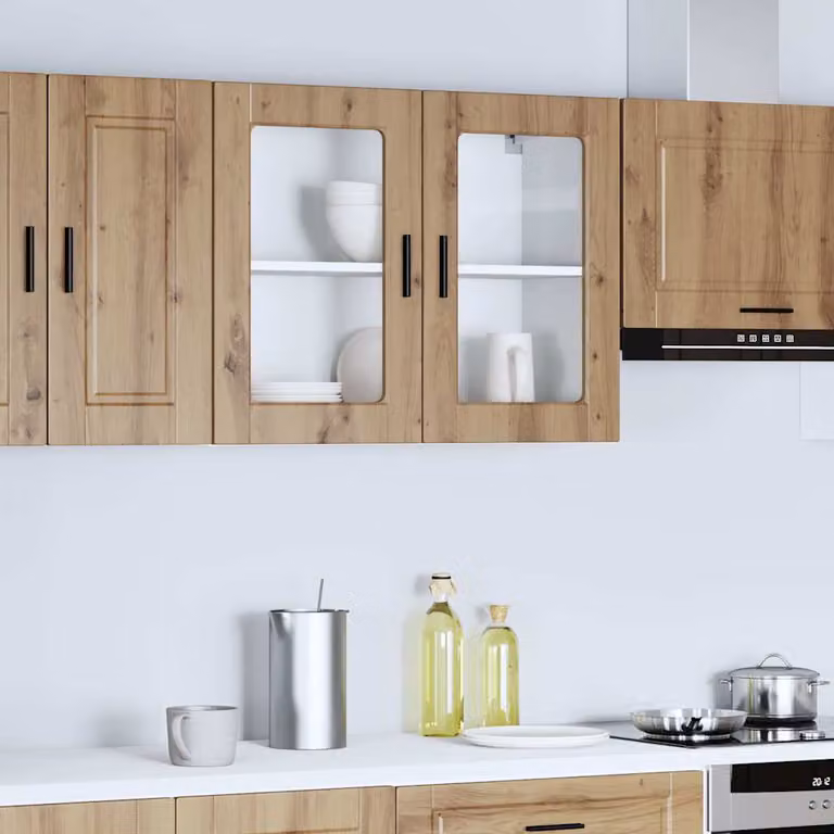 Pensile da cucina moderno vidaXL con ante in vetro, colore marrone, L: 80 cm, H: 60 cm, P: 31 cm