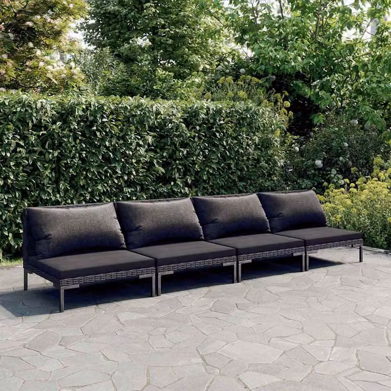 Set di divani da giardino vidaXL con cuscini in schiuma e coperture rimovibili, struttura in metallo e rattan, colore antracite