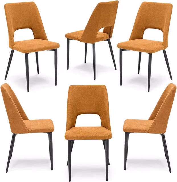 Set di 6 sedie imbottite RAFF Redokasa con gambe coniche in metallo e rivestimento in tessuto idrorepellente, design moderno per sala da pranzo, cucina e soggiorno, colore Mango