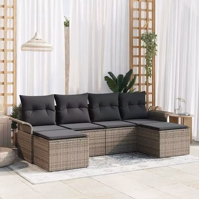 Set Divano da Giardino a L con Poltrona e Tavolino vidaXL Grigio 6 Pezzi – 1