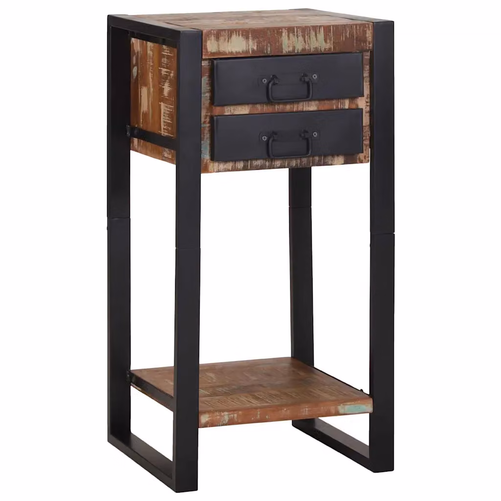 vidaXL Tavolino in Legno Recuperato Massello e Metallo Multicolore L/P/H: 40 x 40 x 80 cm