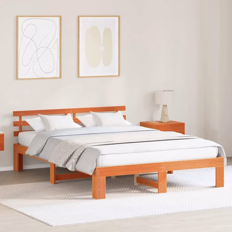 Struttura del letto vidaXL in pino massello marrone cerato L 140 x P 200 cm