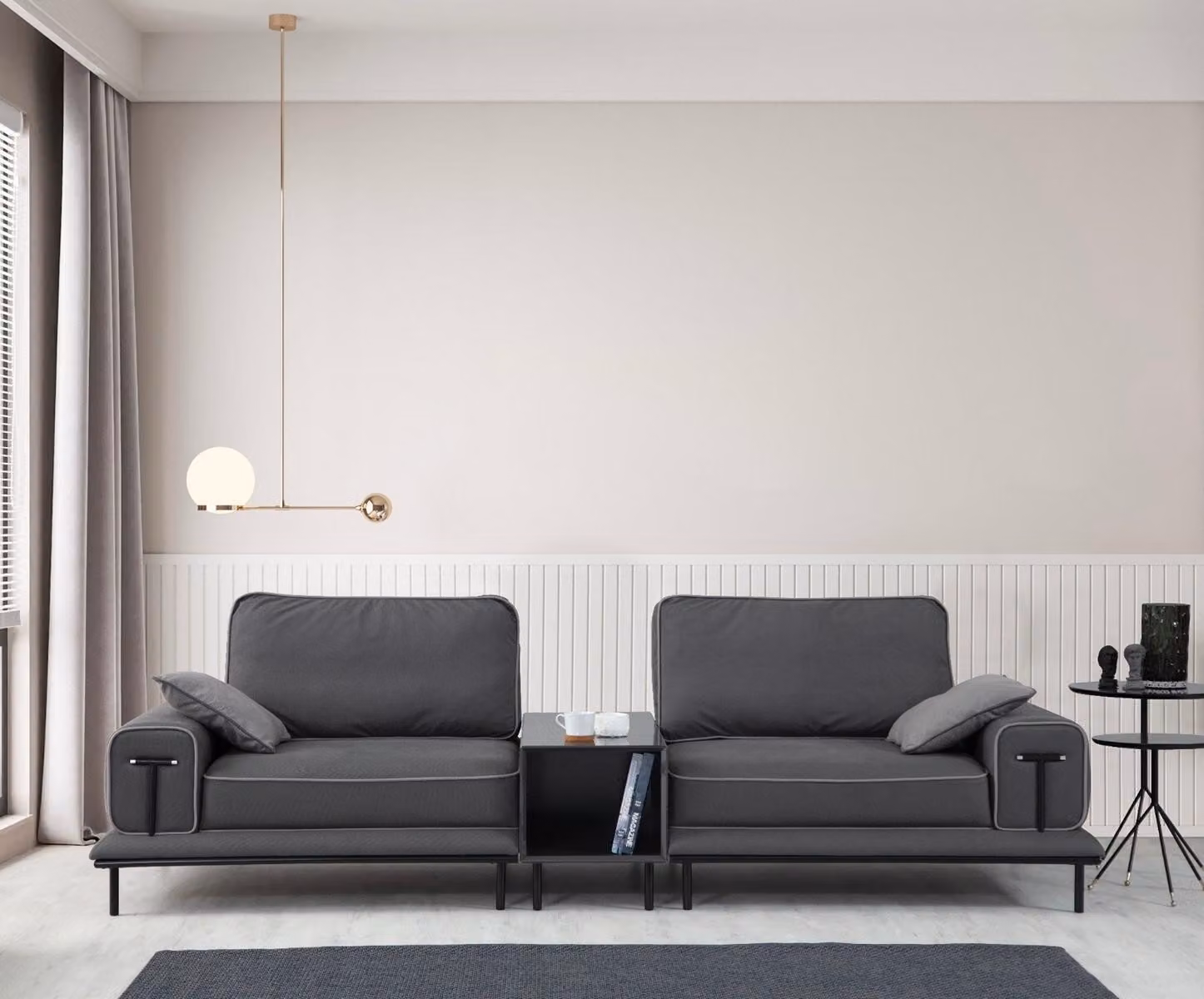 Grauer Polster Dreisitzer Wohnzimmer 3-Sitzer Couch Textil Sitzmöbel