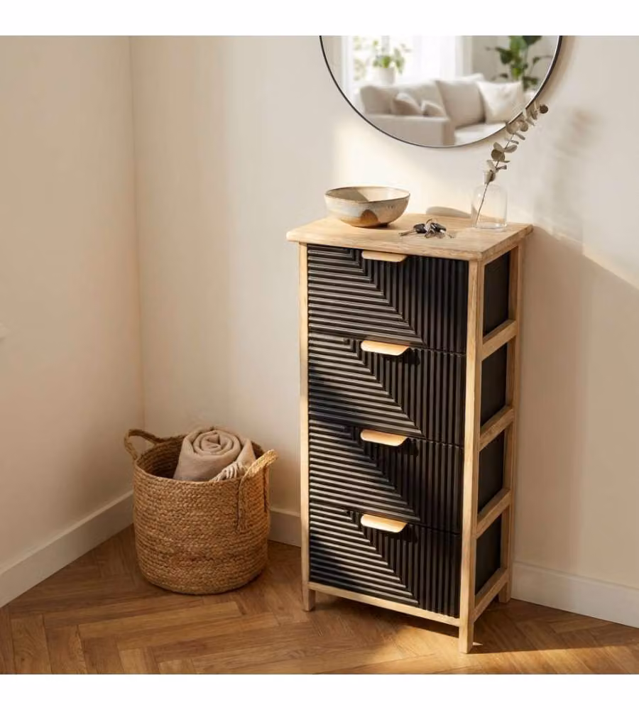 Cosma Mobiletto 4 Cassetti Nero in Legno 34x25x77 cm Stile Industrial
