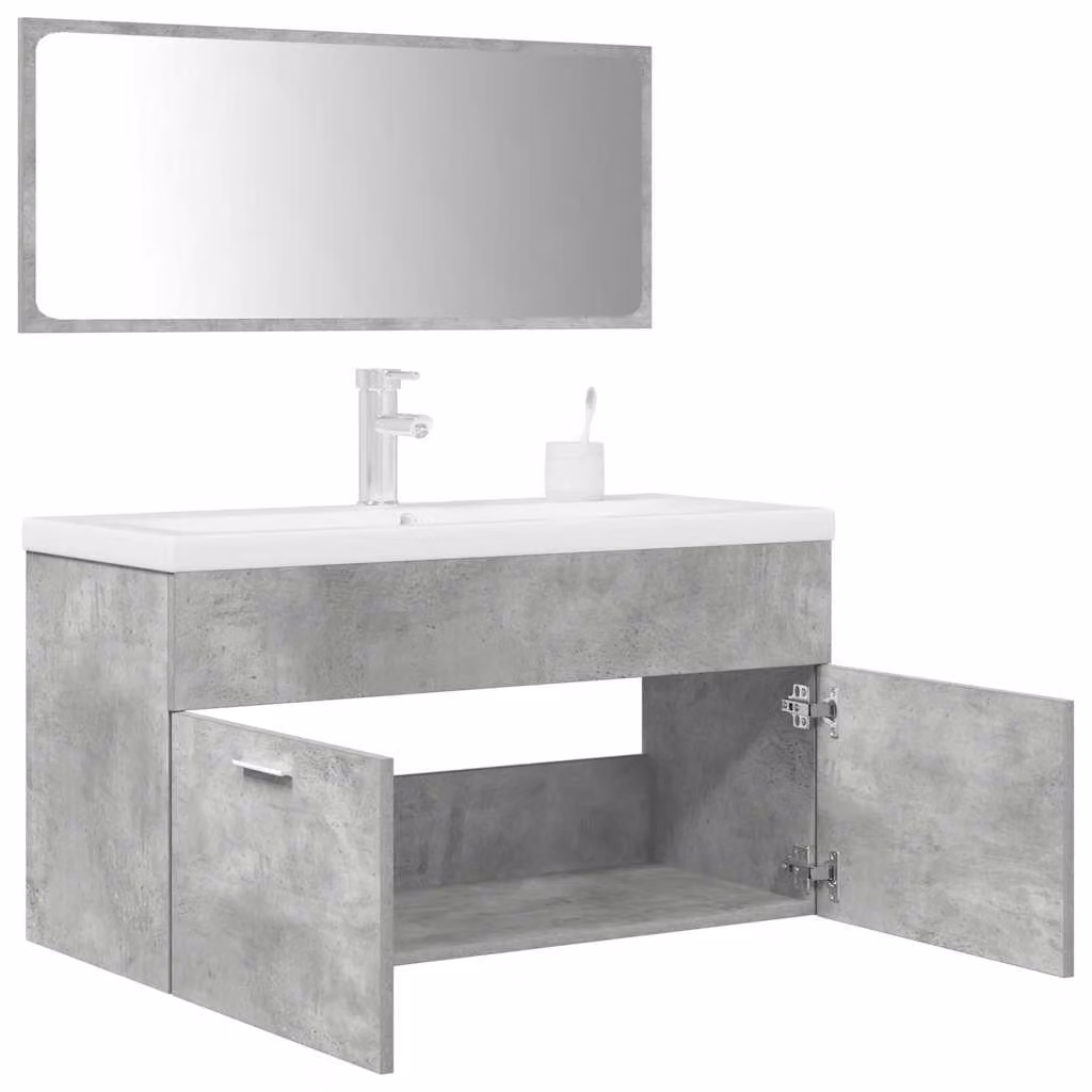 Set di mobili da bagno vidaXL 3 pezzi in legno e vetro, colore grigio e bianco, design moderno a parete con mobile lavabo e armadietto specchio