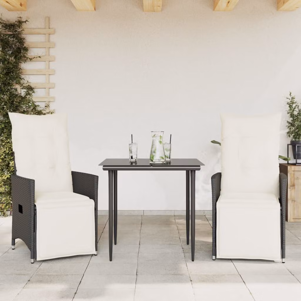 vidaXL Sedie Reclinabili da Giardino 2 pz con Cuscini Nero Polyrattan