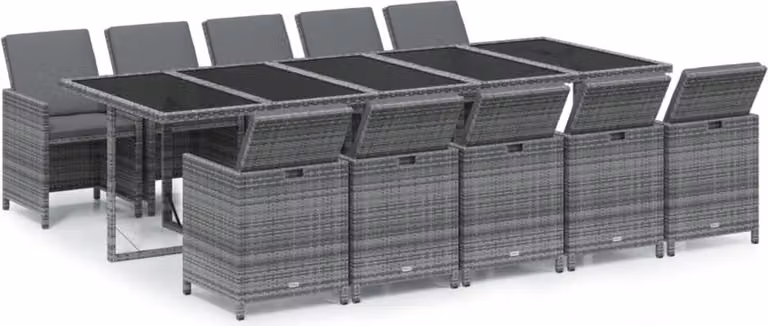 Set Pranzo da Giardino 11 pz con Cuscini in Polyrattan Grigio