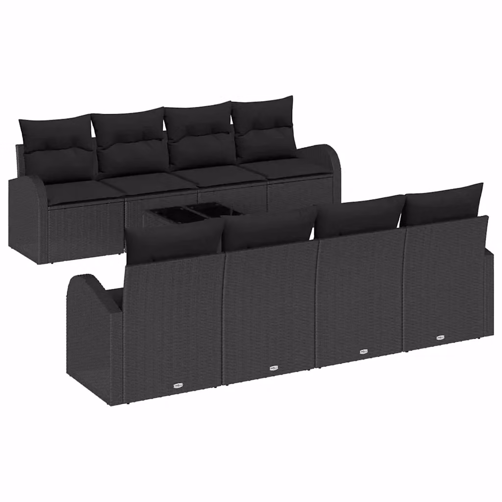 Set Divano da Giardino vidaXL a forma a U in Polyrattan Nero con 9 Pezzi e Tavolino da Caffè – 2