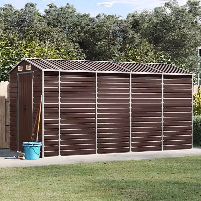 Casetta da giardino marrone 191x385x198 cm in acciaio zincato 3188267