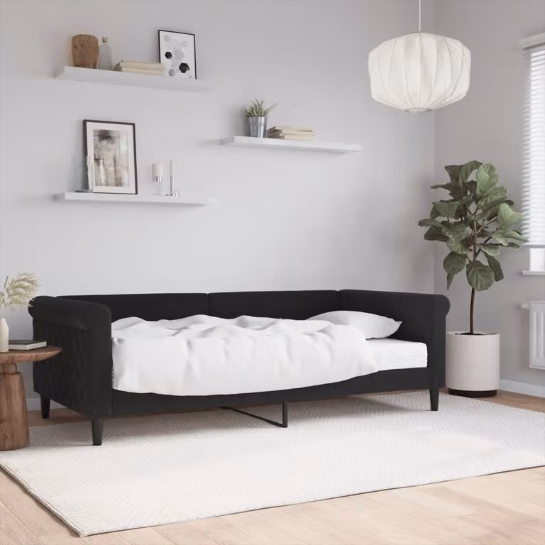 vidaXL Divano Letto Moderno in Velluto Nero con Materasso in Schiuma, L/P: 90 x 190 cm