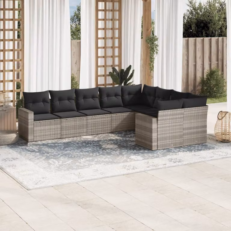 vidaXL Set Divano da Giardino a L in Polyrattan con Cuscini Grigio Chiaro