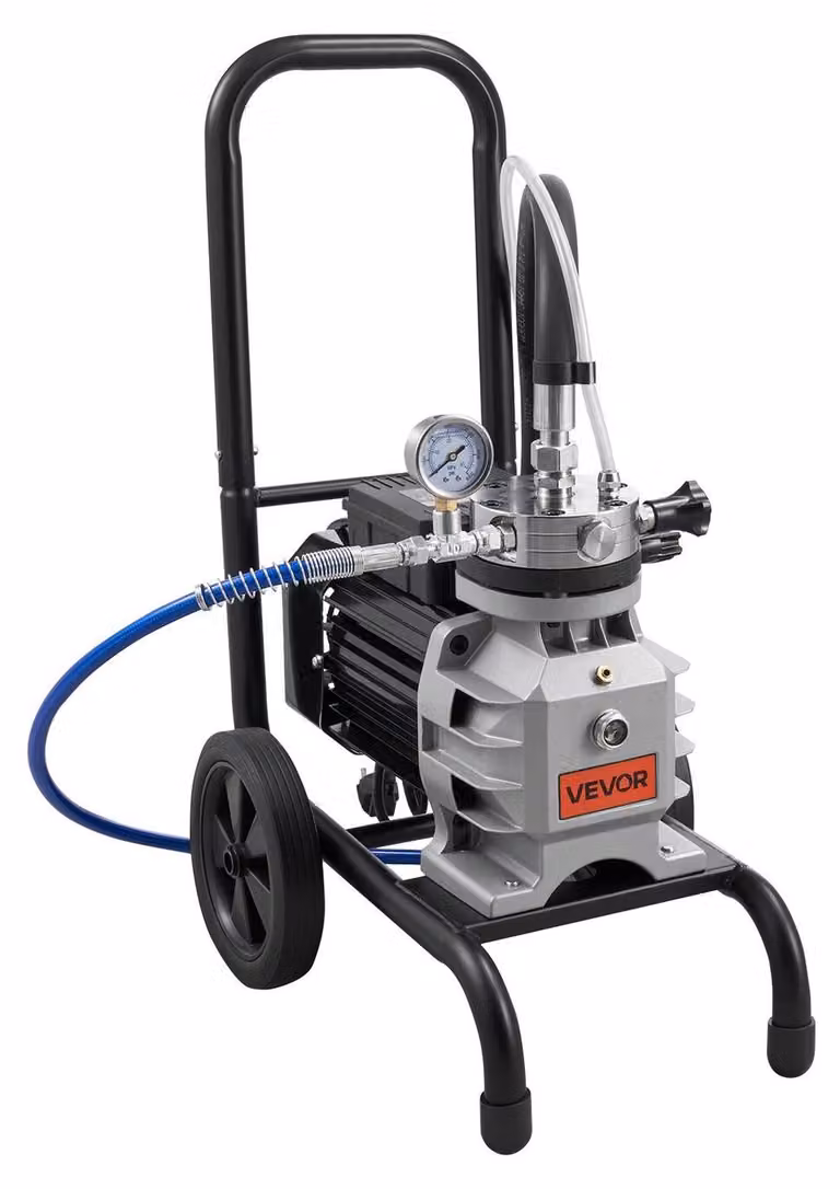 Spruzzatore di vernice airless a membrana, spruzzatore di vernice airless su carrello da 1500 W ad alta efficienza, alta pressione da 2800 psi, con asta di prolunga, ago di pulizia e spazzola, per lavori di verniciatura di interni ed esterni