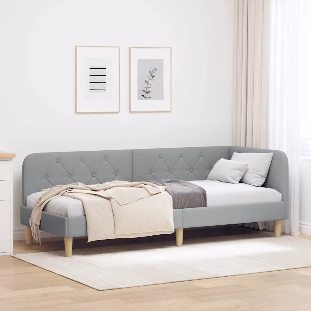 Cornice del letto ad angolo vidaXL in tessuto grigio, L 80 x P 200 cm – 1