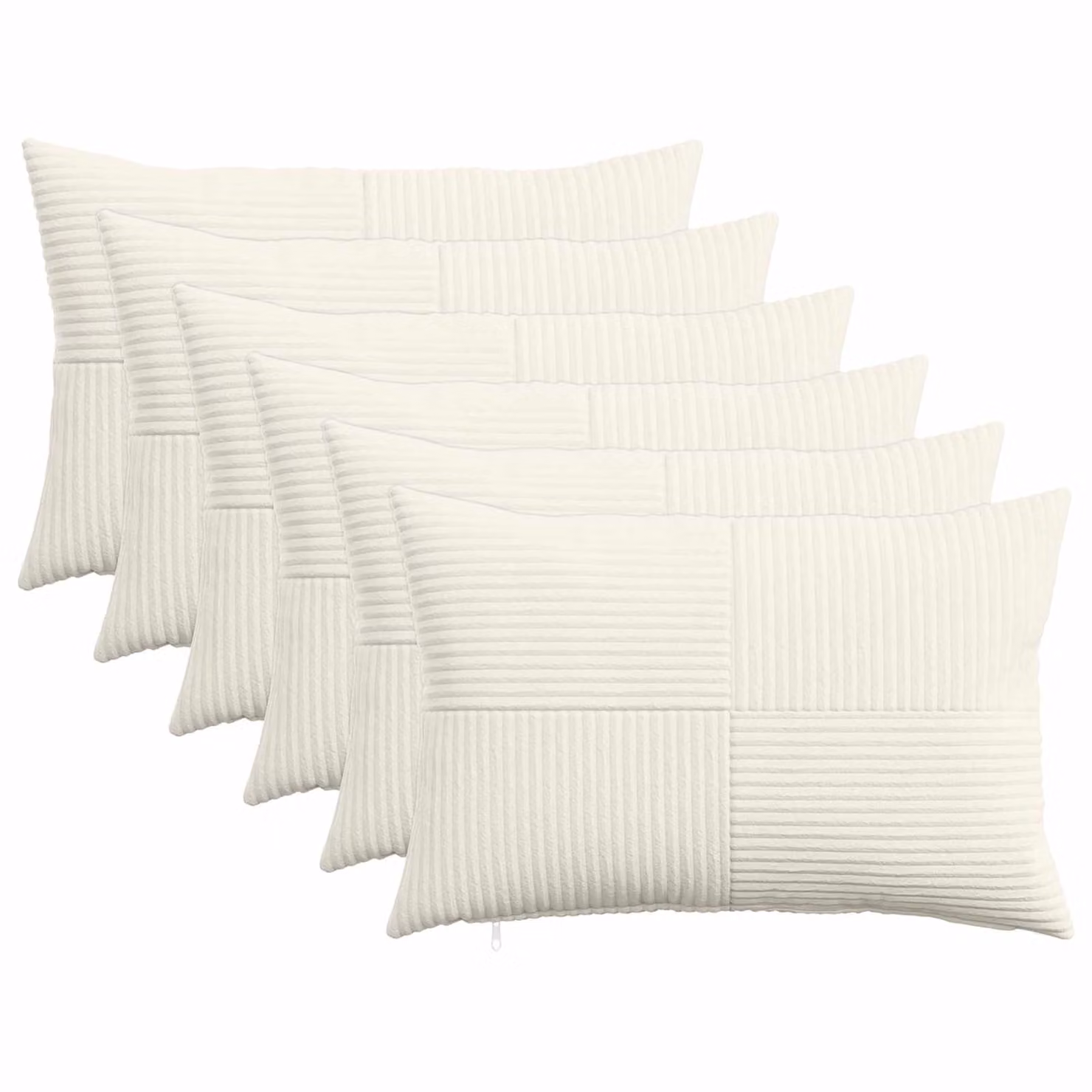 Set di 6 federe vidaXL ALMELO in velluto a coste color crema, 50 x 75 cm
