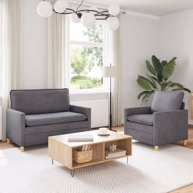 Set di divani 2 pz Grigio Chiaro Poliestere 3417048