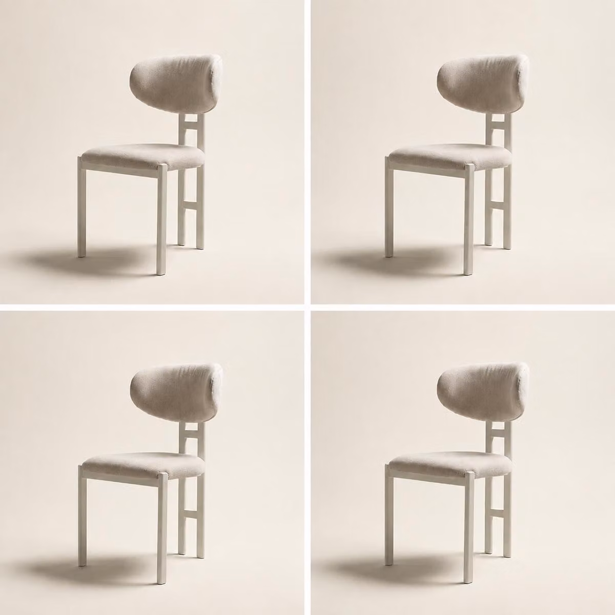 Set di 4 sedie, design moderno, imbottitura in tessuto, colore beige, confortevoli e morbide