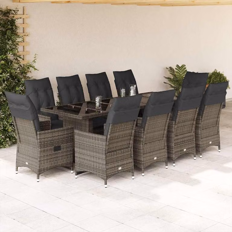 Set Bistrò da Giardino e Balcone vidaXL 11 pz in Polyrattan e Metallo con Cuscini Grigio