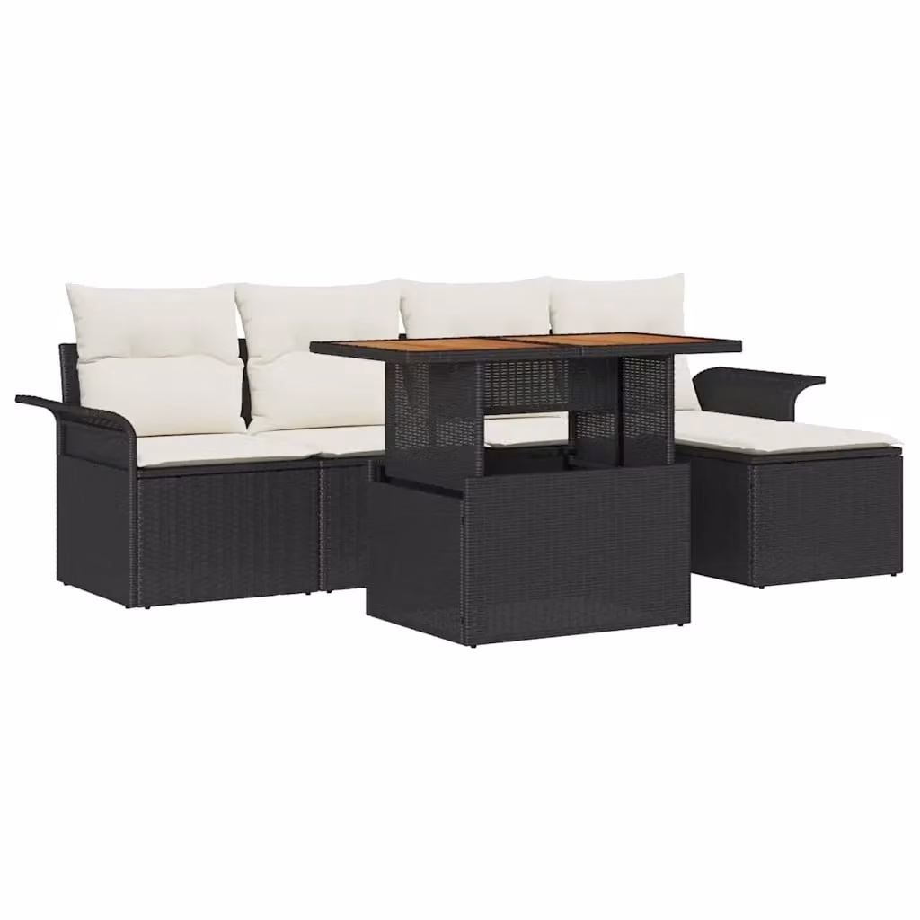 vidaXL Set Divano da Giardino Moderno a L con Tavolino e Ottoman, 6 Pezzi, Nero e Beige – 2
