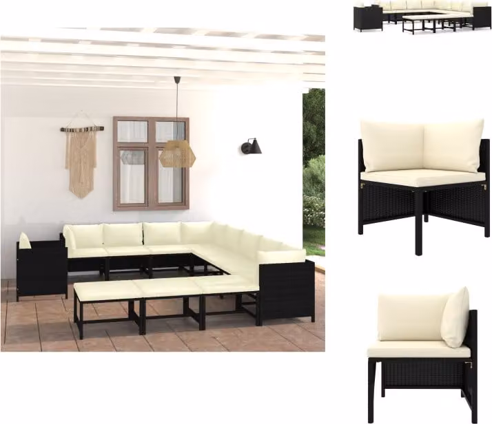 vidaXL set da salotto da giardino 12 pezzi con cuscini in poly rattan nero - Set di mobili da giardino