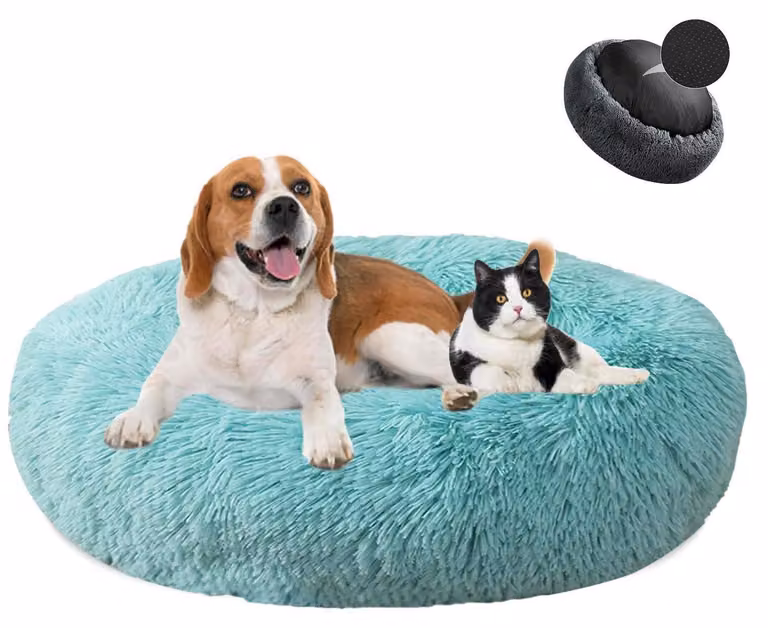 Cuccia per cani a forma di ciambella, in peluche, lavabile, morbida, adatta a cani e gatti, colore verde smeraldo, diametro 100 cm