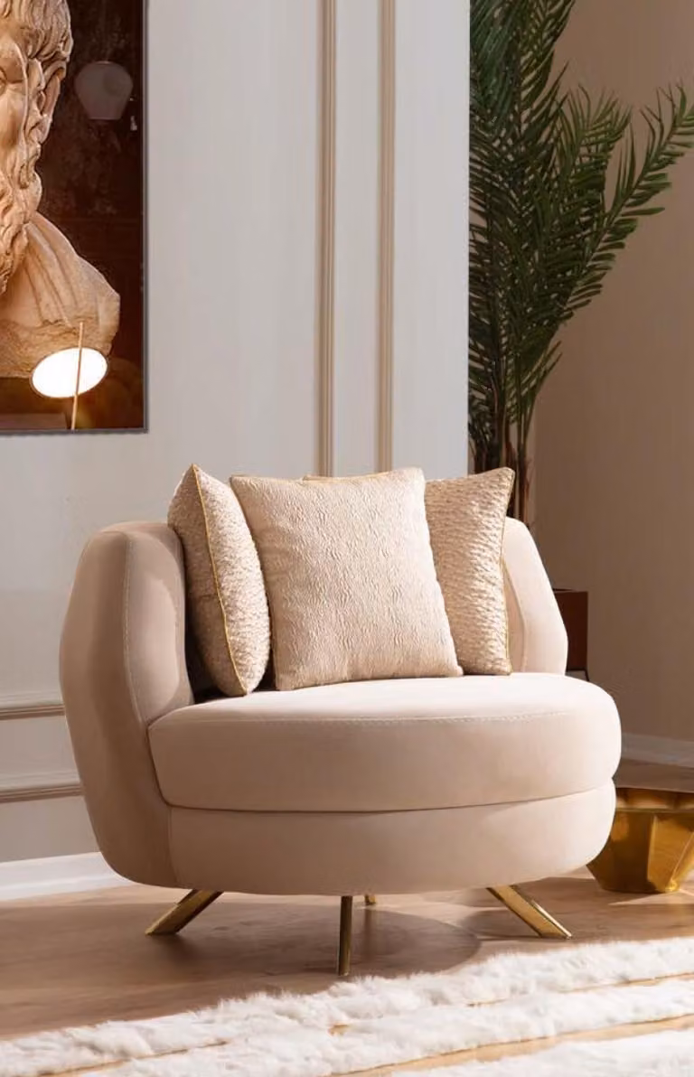 Sessel Luxus Polster Möbel Wohnzimmer Einsitzer Sessel Textil Lounge Restaurant